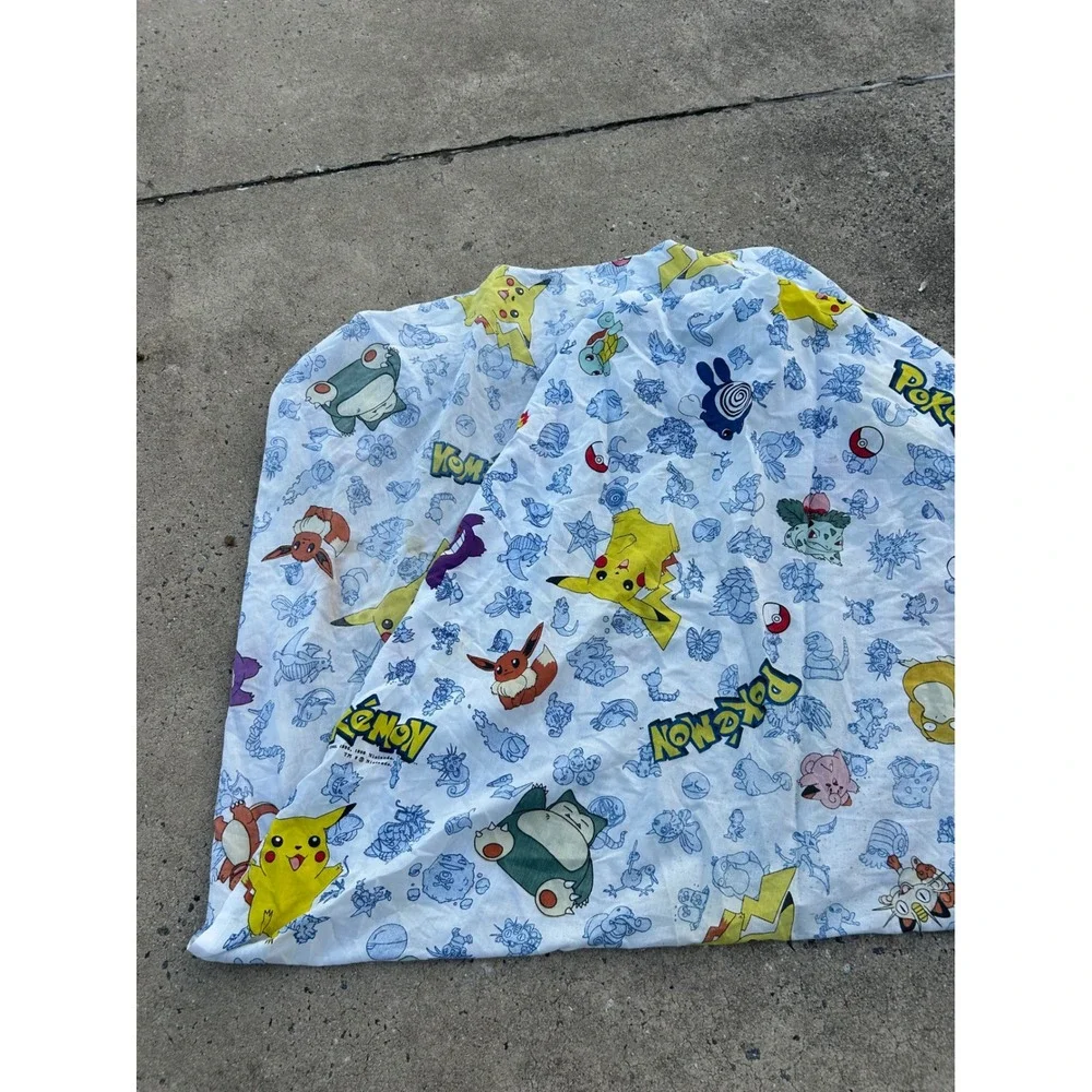 Nintendo Pokemon Flat Sheet Twin White 1998 Vintage Gengar Pikachu Kids Bedding